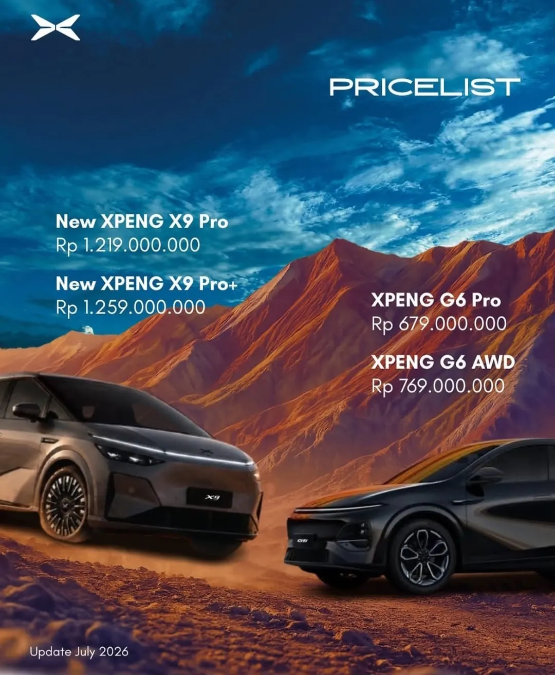 Pricelist XPeng X9 dan G6 update Juli 2026